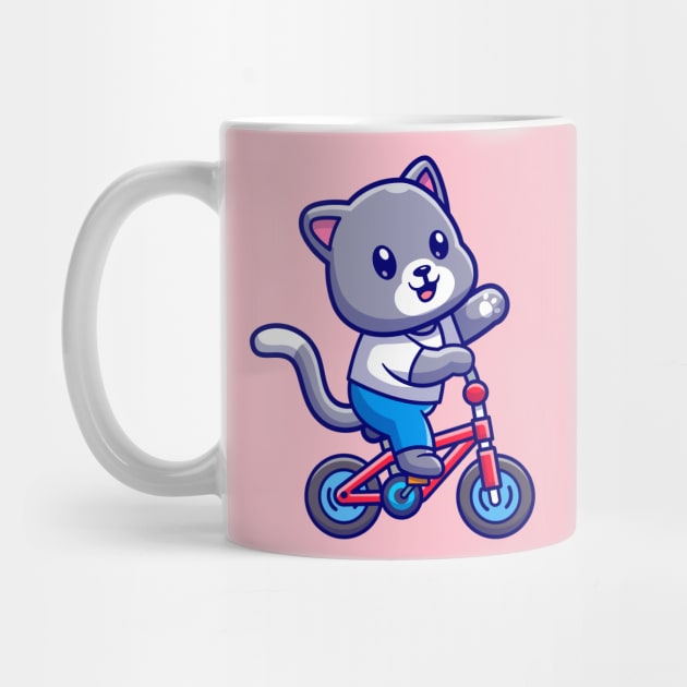 Cute Cat Riding Bicycle With Waving Hand Cartoon by Catalyst Labs